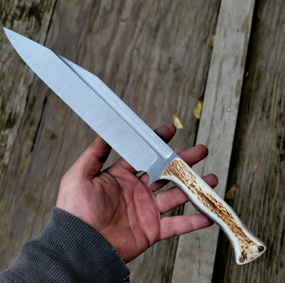 Seax Camp Knife in 52100 with Elk Antler Scales Charles Jones Blades