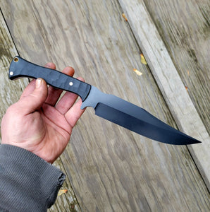 Clip Point Bowie Knife in 52100 with Black G10 Handle Scales
