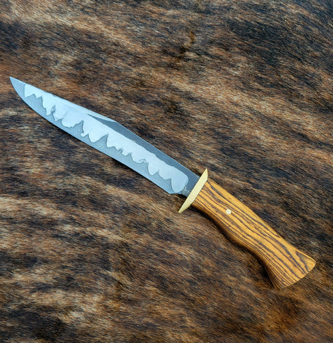 Handmade Damascus Core Stainless San Mai Bowie Knife with Bocote Wood Handle - No Lead Time - Available to Ship