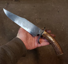 Handmade Damascus San Mai 52100 Core Bowie Knife With Damascus guard and Antler Handle - APRIL 2024 Delivery