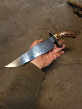 Handmade Damascus San Mai 52100 Core Bowie Knife With Damascus guard and Antler Handle - APRIL 2024 Delivery