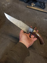 Handmade Damascus San Mai 52100 Core Bowie Knife With Damascus guard and Antler Handle - APRIL 2024 Delivery