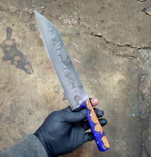 Santoku Style Chef knife - Handmade Kitchen Knife in 1095 with a Clay Hamon, Mallee Burl Handle - No Lead Time - Available to Ship