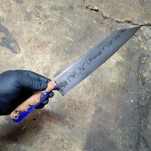 Santoku Style Chef knife - Handmade Kitchen Knife in 1095 with a Clay Hamon, Mallee Burl Handle - No Lead Time - Available to Ship