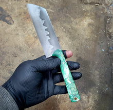 Chef knife - Handmade Kitchen Knife in 1095 with a Clay Hamon, Maple Burl Handle - No Lead Time - Available to Ship