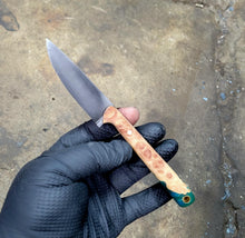Paring Knife - Handmade Kitchen Knife in 1095 with a Clay Hamon, Dyed Curly Maple Handle - No Lead Time - Available to Ship