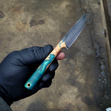 Paring Knife - Handmade Kitchen Knife in 1095 with a Clay Hamon, Dyed Curly Maple Handle - No Lead Time - Available to Ship