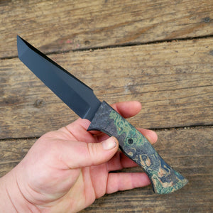 Tactical Tanto Mini Bowie Knife - Handmade in CPM3V with Burl Micarta Handle, Cerakote finish