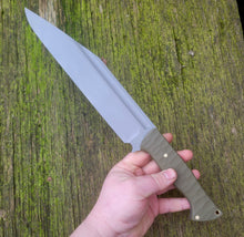 Handmade Seax Camp Knife "Agnar"  in 52100 with OD Green G10 Scales - AVAILABLE - Ready to Ship