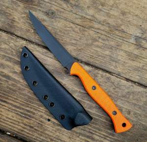 Bird and Trout EDC Knife - Handmade in CPM Magnacut with Hunters Orange G1 Handle, Cerakote finish