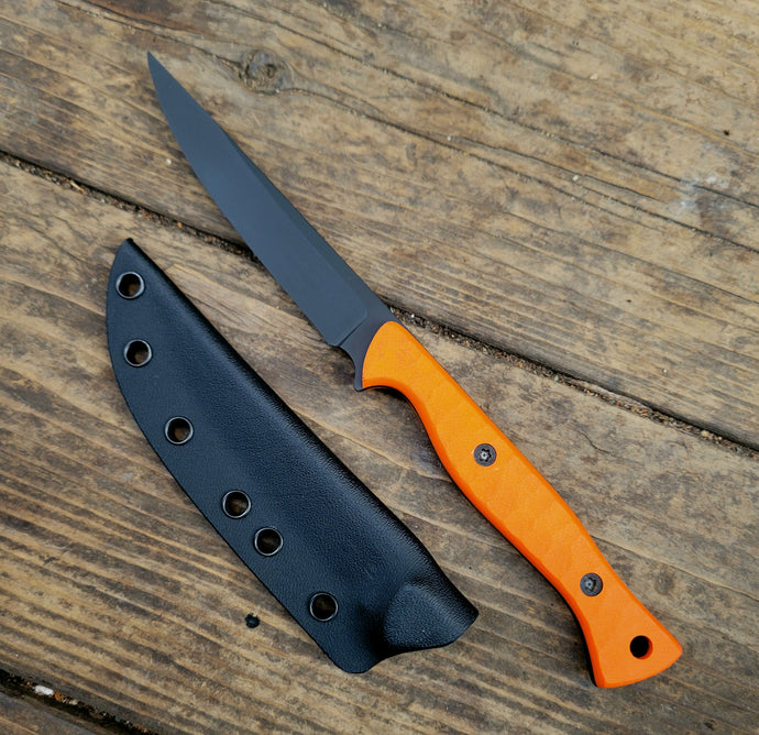 Bird and Trout EDC Knife - Handmade in CPM Magnacut with Hunters Orange G1 Handle, Cerakote finish