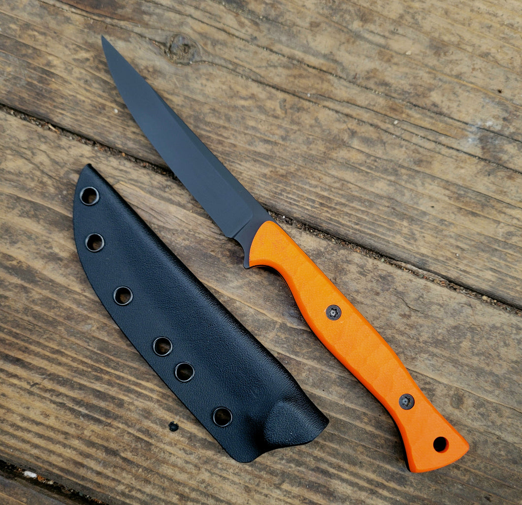 Bird and Trout EDC Knife - Handmade in CPM Magnacut with Hunters Orange G1 Handle, Cerakote finish