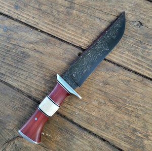 Handmade Nickel Plated Ball Bearing Cannister Damascus San Mai Bowie Knife - 52100 Core