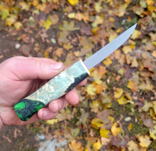 Sloyd Knife for Wood Carving, Bushcraft, EDC Handmade in CPM3V with Dyed Maple Burl and Resin Handle