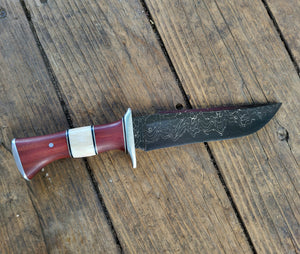 Handmade Nickel Plated Ball Bearing Cannister Damascus San Mai Bowie Knife - 52100 Core