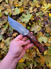 Handmade Knife in 15n20/80CRV2 Damascus with Desert Ironwood Handle, Antique Wroght Iron Guard