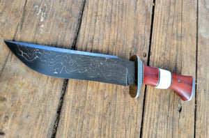 Handmade Nickel Plated Ball Bearing Cannister Damascus San Mai Bowie Knife - 52100 Core