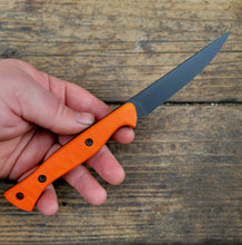 Bird and Trout EDC Knife - Handmade in CPM Magnacut with Hunters Orange G1 Handle, Cerakote finish