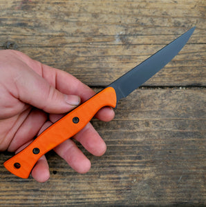 Bird and Trout EDC Knife - Handmade in CPM Magnacut with Hunters Orange G1 Handle, Cerakote finish