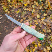 Sloyd Knife for Wood Carving, Bushcraft, EDC Handmade in CPM3V with Dyed Maple Burl and Resin Handle