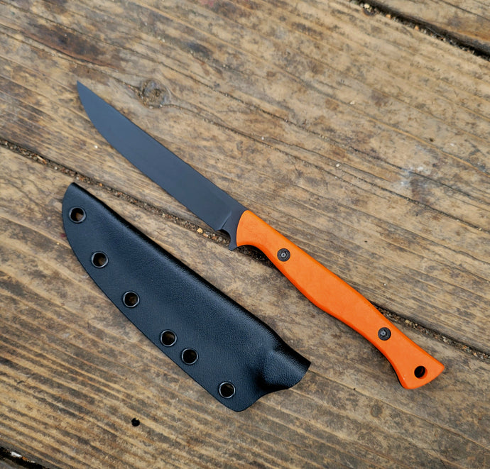 Bird and Trout EDC Knife - Handmade in CPM Magnacut with Hunters Orange G1 Handle, Cerakote finish