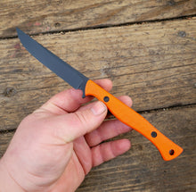 Bird and Trout EDC Knife - Handmade in CPM Magnacut with Hunters Orange G1 Handle, Cerakote finish