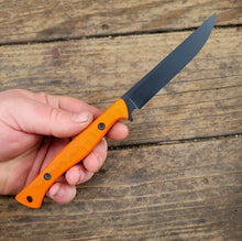 Bird and Trout EDC Knife - Handmade in CPM Magnacut with Hunters Orange G1 Handle, Cerakote finish