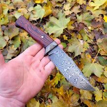 Handmade Knife in 15n20/80CRV2 Damascus with Desert Ironwood Handle, Antique Wroght Iron Guard
