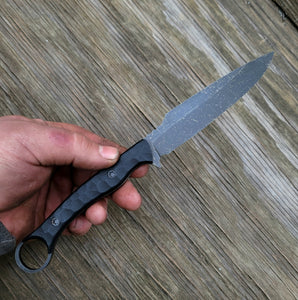 Handmade Tactical Drop Point Ring Handle Knife in 80CRV2 with G10 Scales - No Lead Time - Available to Ship