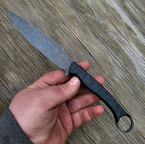 Handmade Tactical Drop Point Ring Handle Knife in 80CRV2 with G10 Scales - No Lead Time - Available to Ship