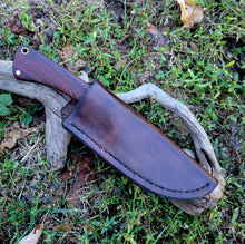 AVAILABLE - Handmade Damascus Hunting/Bushcraft Knife with Cocobolo Handle and Leather Sheath