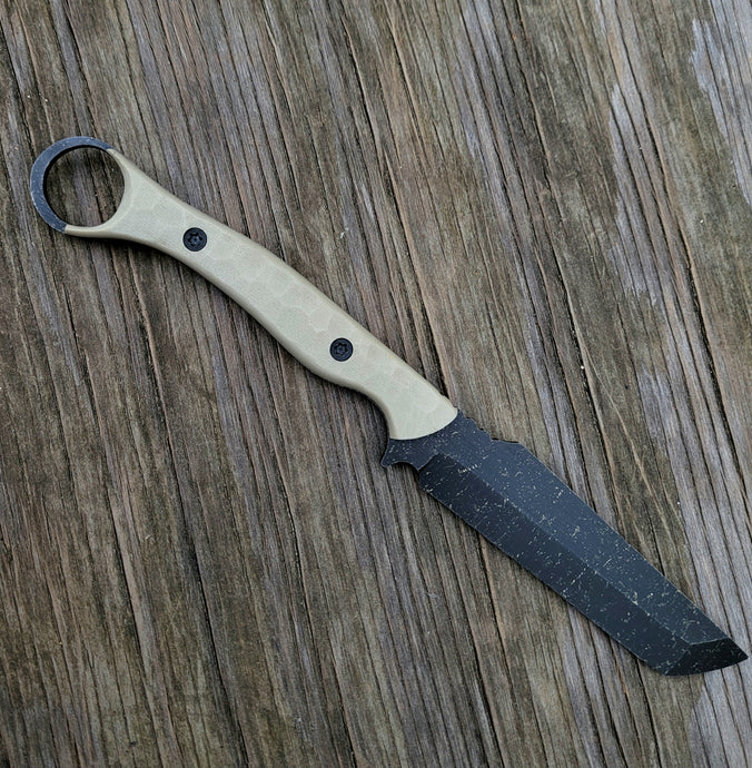 Handmade Tactical Tanto Knife with Ring Handle in 80CRV2 with G10 Scales - No Lead Time - Available to Ship