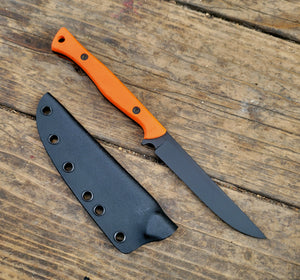 Bird and Trout EDC Knife - Handmade in CPM Magnacut with Hunters Orange G1 Handle, Cerakote finish