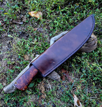 AVAILABLE - Handmade Damascus Knife with Ironwood Burl Handle and Leather Sheath