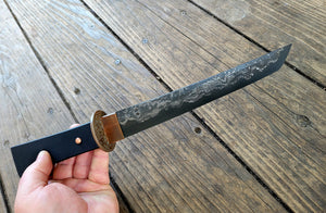 Handmade Cannister Damascus San Mai Tanto Knife - 1095 Core - Mokume Gane Tsuba