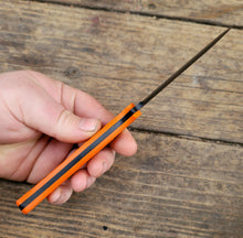 Bird and Trout EDC Knife - Handmade in CPM Magnacut with Hunters Orange G1 Handle, Cerakote finish