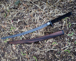 Custom Wakizashi in W2 with Hardwood Saya and Wrapped Handle